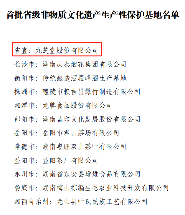 全省首批！九芝堂入選湖南省省級非物質文化遺產生產性保護基地名單